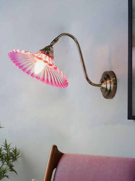 Modern Industrial Pink Ribbed Glass Adjustable Gooseneck Wall Sconce