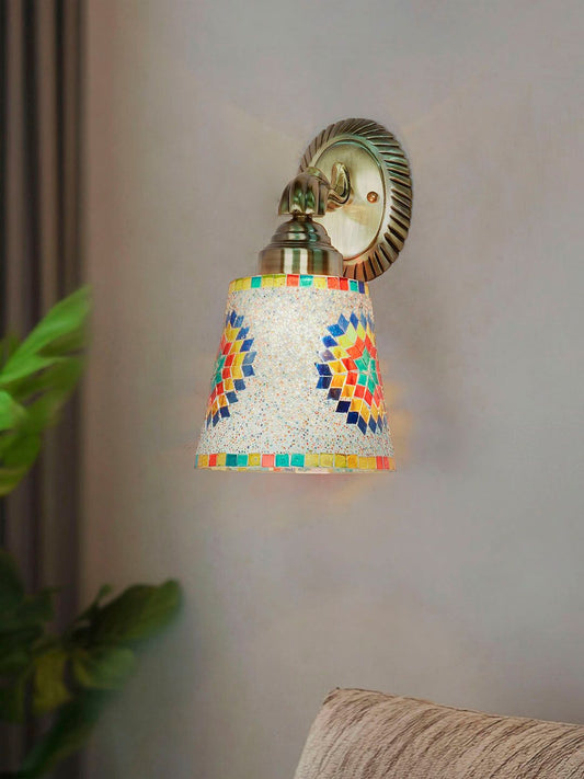 Vibrant Multicolor Mosaic Glass Wall Sconce with Star Pattern Design