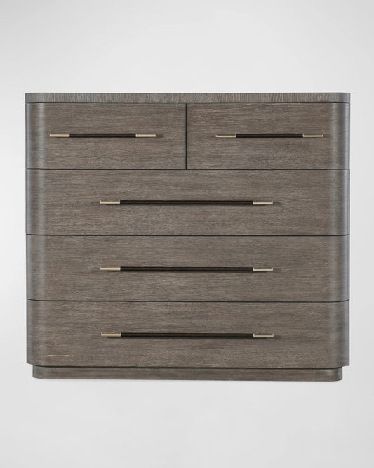 Luxe Modern Oak Veneer Bachelor Chest - 5 Self-Closing Felt & Cedar Drawers