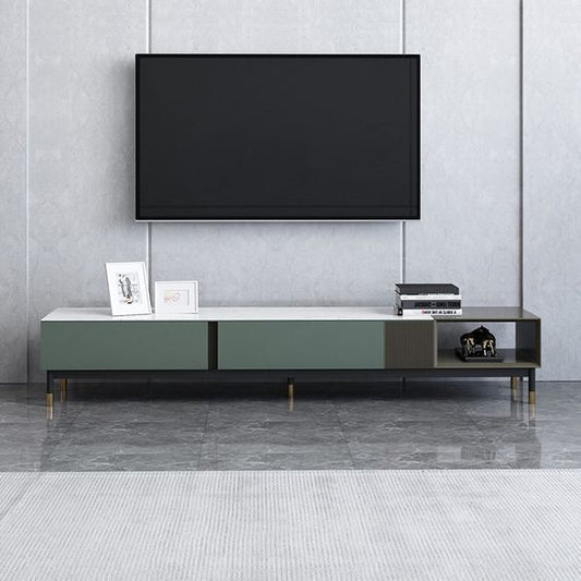Lora Modern Stone Top TV Unit with Two Drawers and Steel Legs