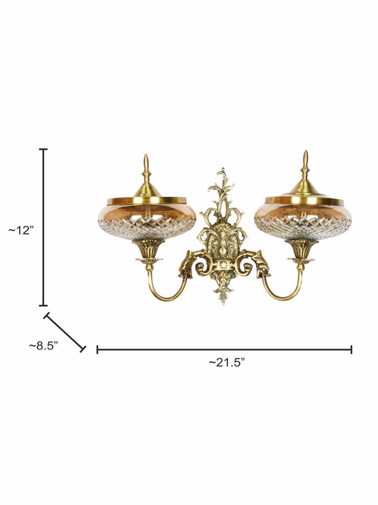 Regal Antique Brass Double Wall Sconce with Golden Luster Shades