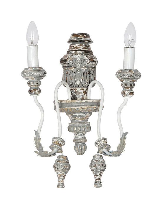 Rustic Distressed Grey Wood Candelabra Double Wall Sconce, French Italian Style Lighting