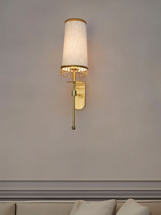 Elegant Antique Brass Long Arm Wall Sconce with Beaded Tassel Shade