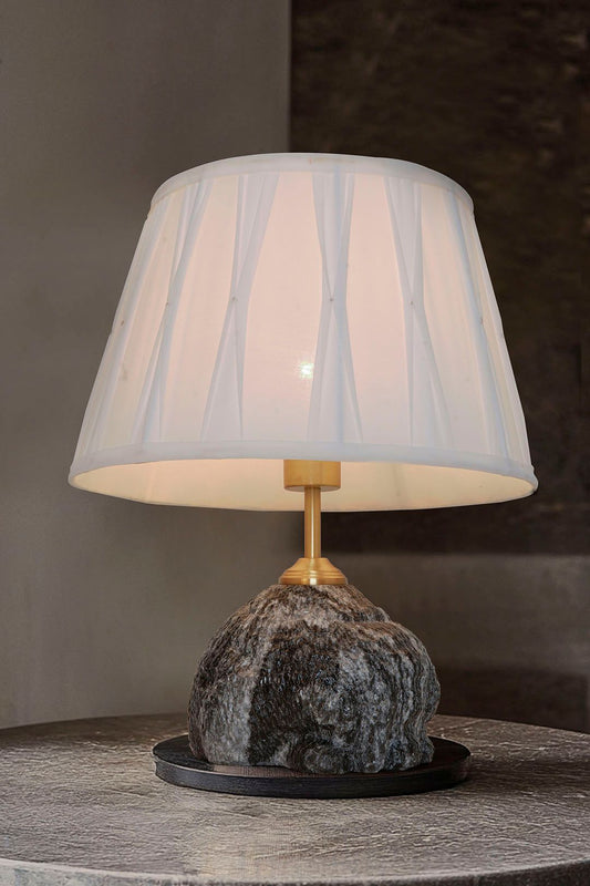 Elegant Raw Black Marble Table Lamp with Pleated Fabric Shade for Home