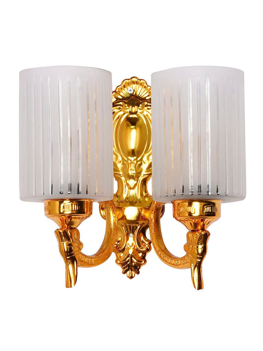 Elegant Gold Traditional Double Wall Sconce with Frosted Hand-Cut Glass
