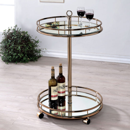 Luxurious Champagne Mirrored 2-Tier Bar Cart with Casters for Elegant Serving