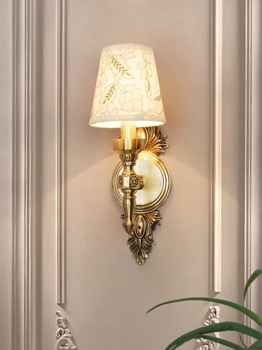 Royal Antique Brass Aluminium Wall Sconce with Embroidered Fabric Shade