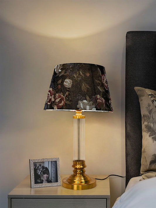 Elegant Black Embroidered Fluted Glass Table Lamp with Sequin Fabric Shade