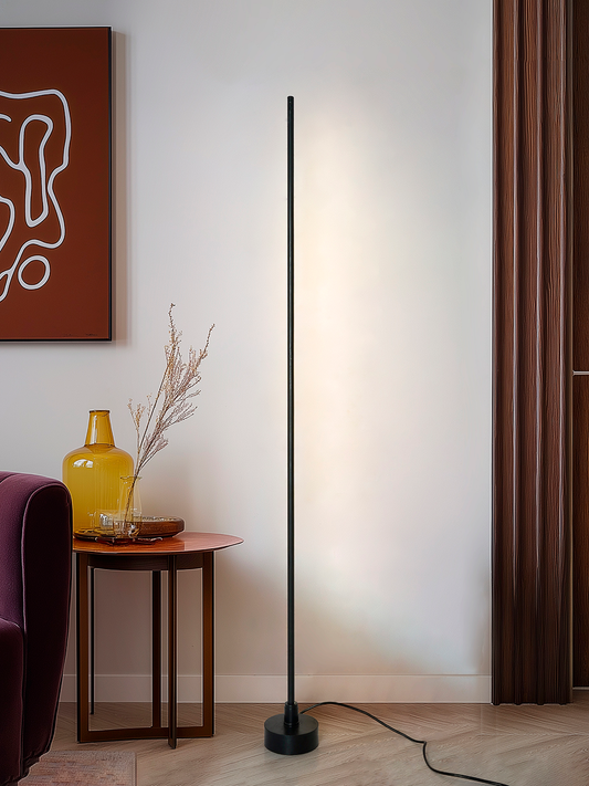 Sleek Black LED Corner Floor Lamp: 60-Inch Modern Pipe Design, Warm White Light
