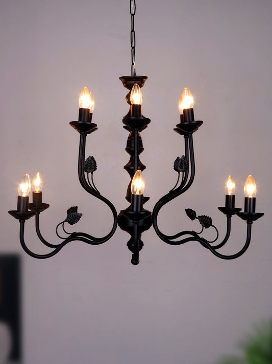Black Italian 2-Tier Steel Chandelier – 12 Lights