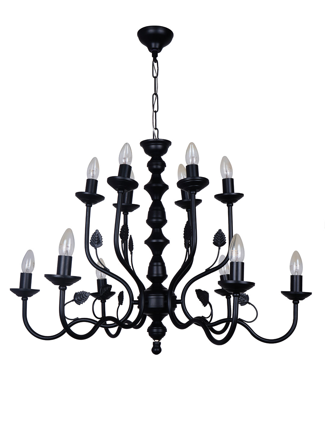 Black Italian 2-Tier Steel Chandelier – 12 Lights