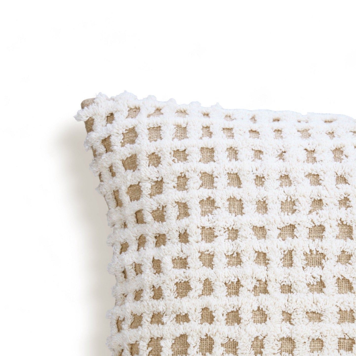 Zulu Collection Checkered Tufted Off‑White & Beige Pillow Cover 18×18