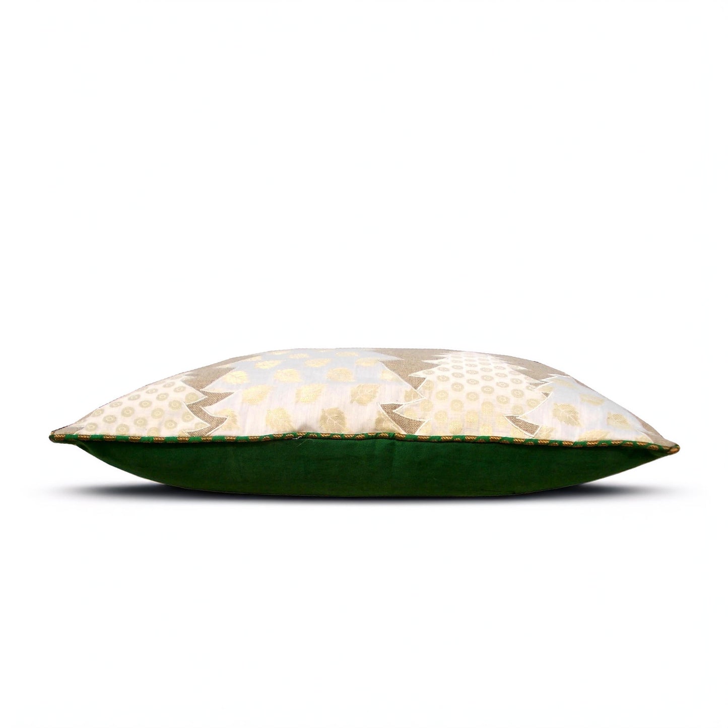Festive White Christmas Tree Linen Pillow Cover with Brocade Detailing