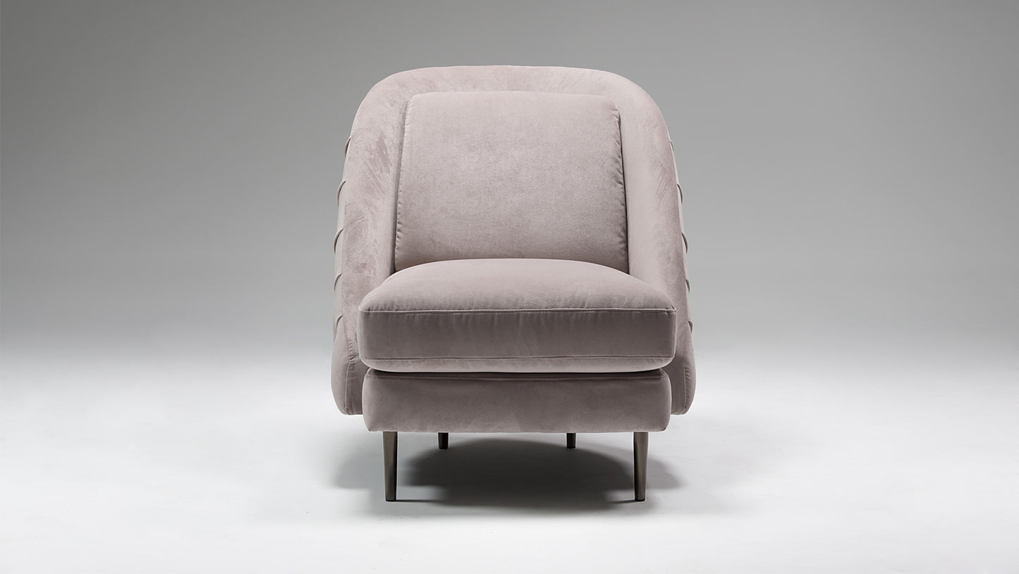 Elegant Belle Fabric Armchair: Cozy High Back, Wooden Frame, Metal Legs