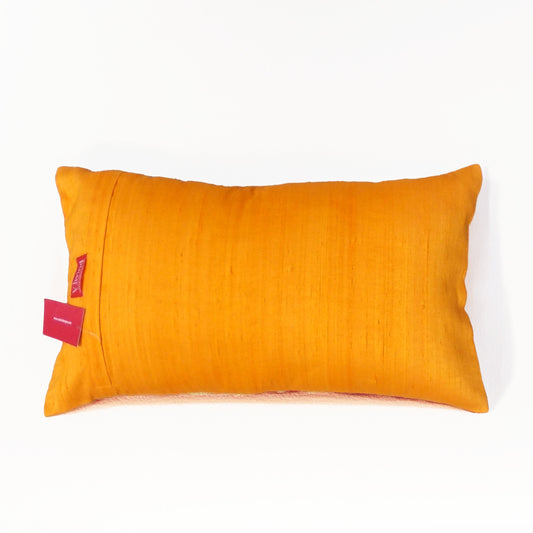 Vliving Ikat Silk Lumbar Pillow Cover Pink Orange Gold Embroidery