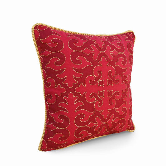 Vliving Christmas Red Moroccan Pillow Cover with Gold Embroidery