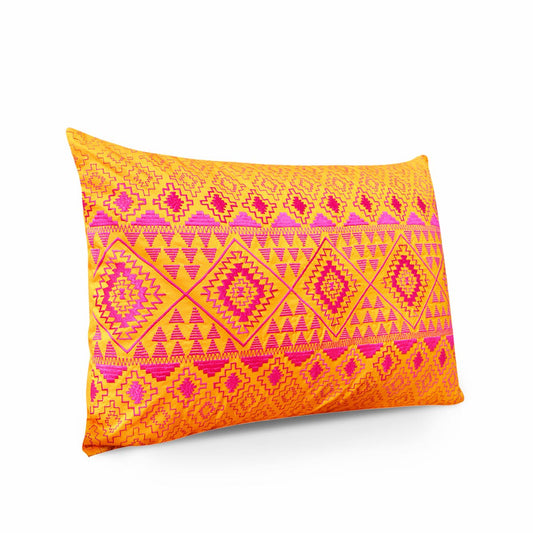 Vliving Orange Pink Kilim Embroidered Cushion Cover Poly Taffeta Pillowcase