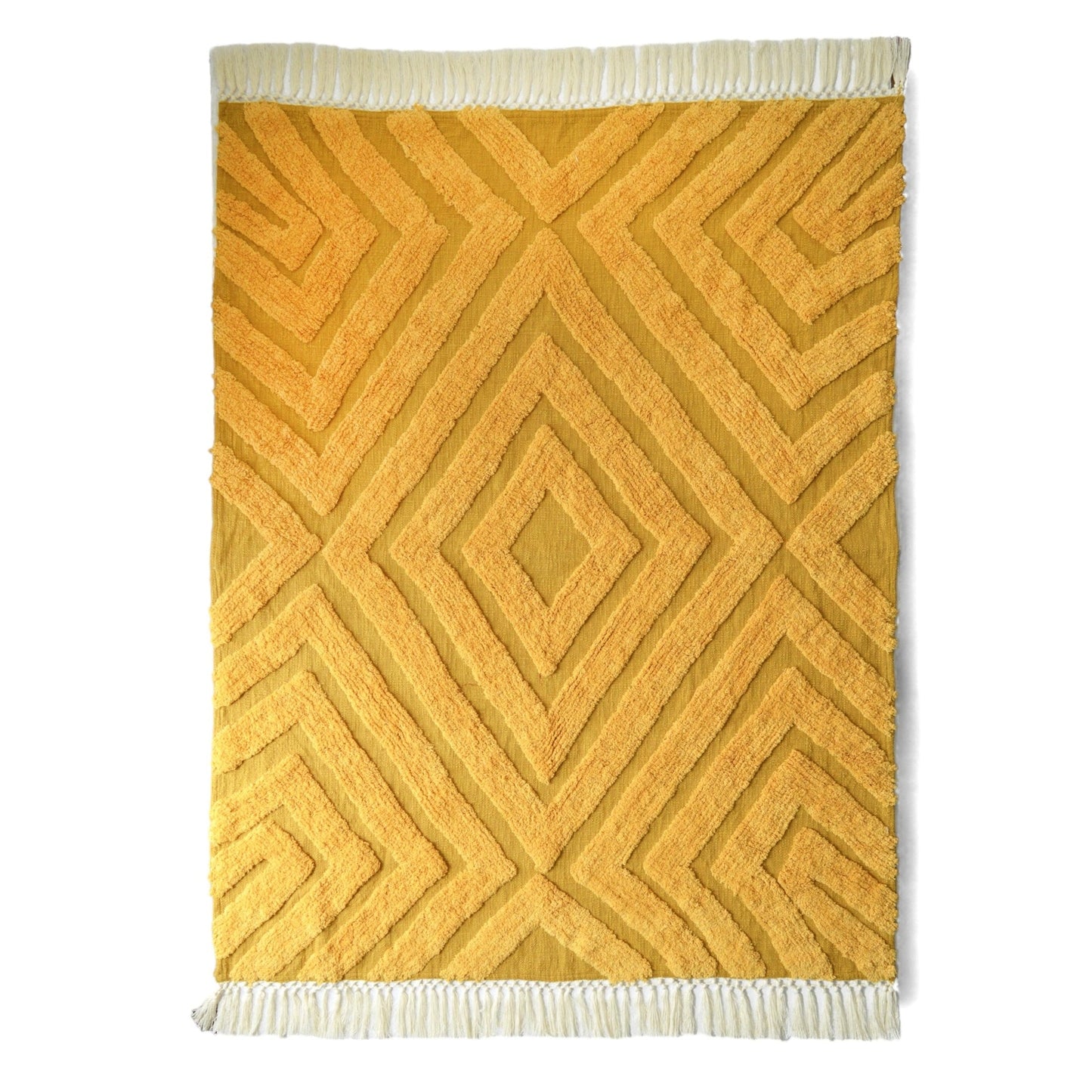 Mustard Yellow Hand-Tufted Cotton Throw Blanket – Boho Chic 44x55in