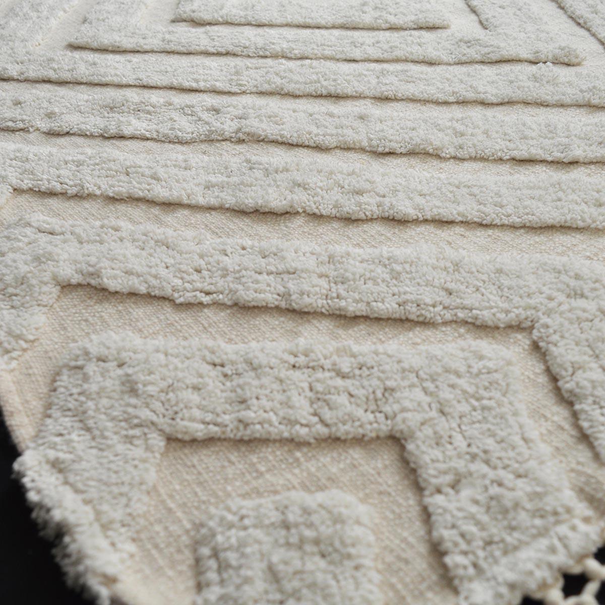 Off White Hand Tufted Cotton Throw Blanket with Diamond Pattern