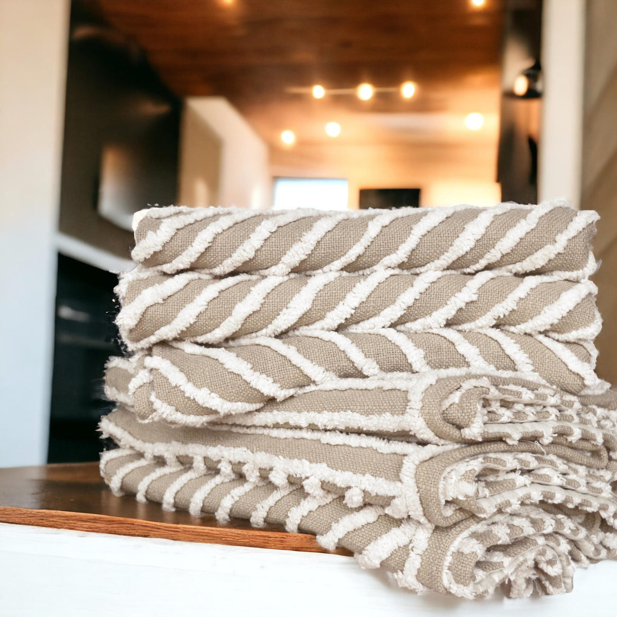 Zulu Beige & Off White Cotton Tufted Throw Blanket | 100% Slub Cotton | 50×60 Inches