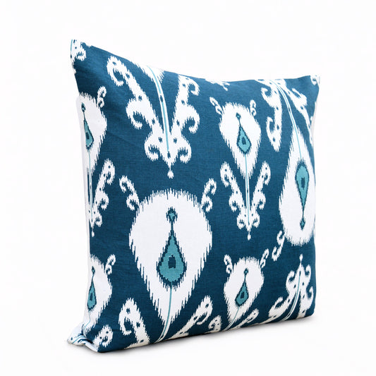 Indigo Ikat Print Cotton Pillow Cover Vibrant Summer Décor
