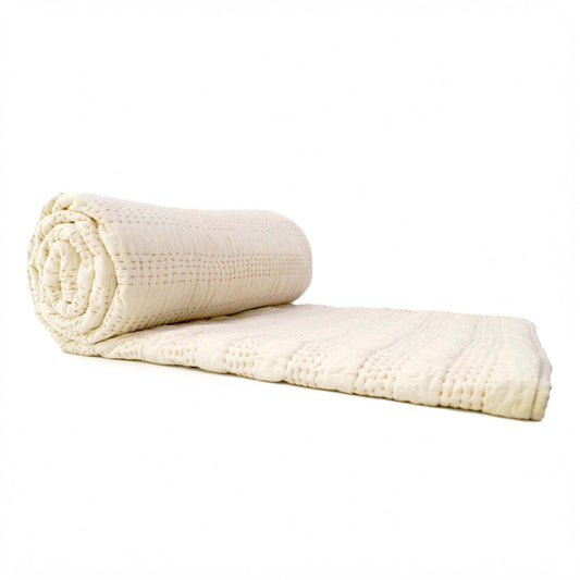 Beige Cotton Linen Stripe Quilted Bedspread – Twin, Queen & King Sizes