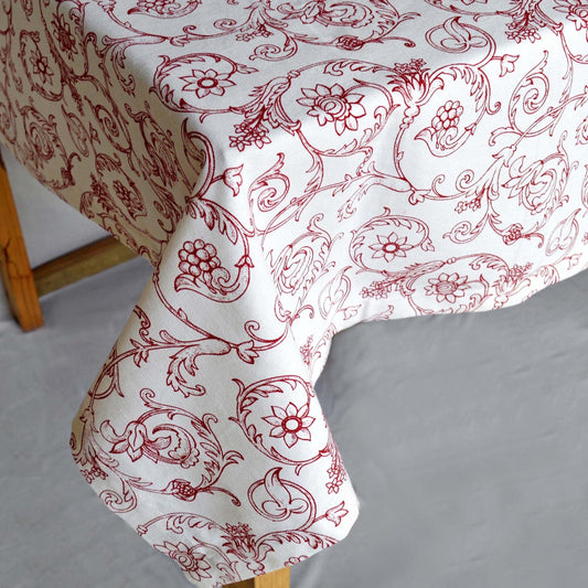 Red and White Swirl Victorian Table Cloth 100% Cotton