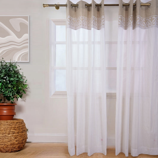 Linen & Organdy Suzani Applique Curtain - Elegant Sheer Panel