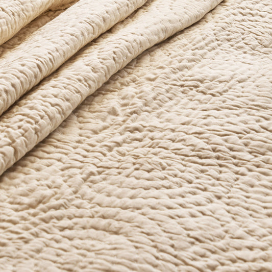 Beige Linen Cotton Quilted Bed Set | Circle Pattern | Handmade | Twin, Queen & King