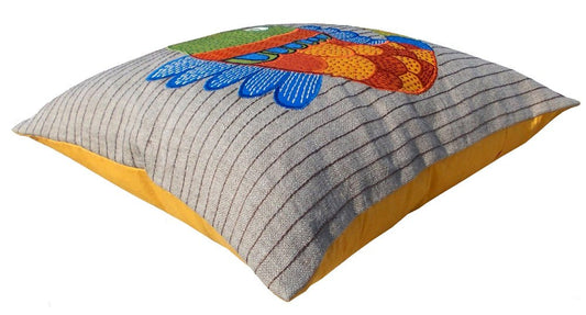 Handcrafted Fish Motif Linen Pillow Cover – 16x16 Boho Décor