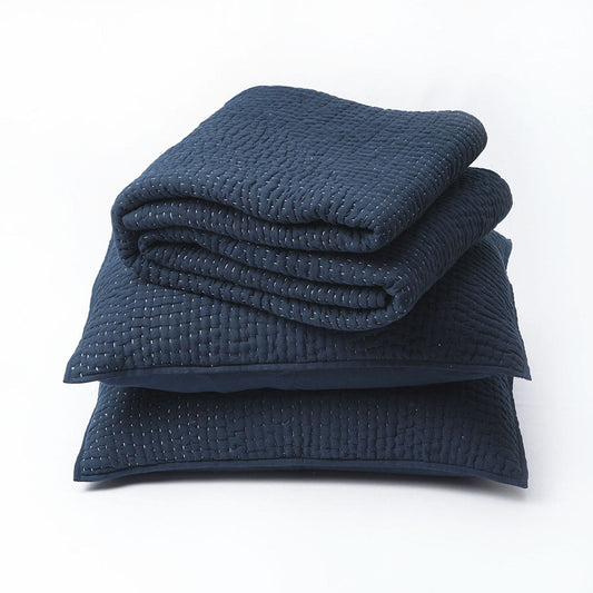 Premium Indigo Kantha Hand‑Quilted 4‑Layer Muslin Bed Set