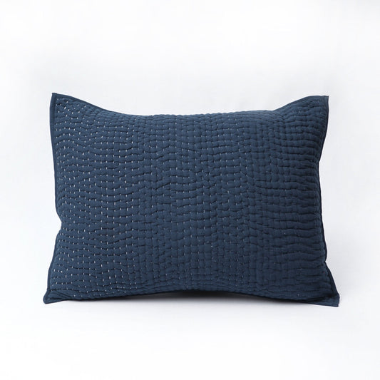 Indigo Hand-Quilted Kantha Pillow Sham – Four-Layer Muslin Gauze