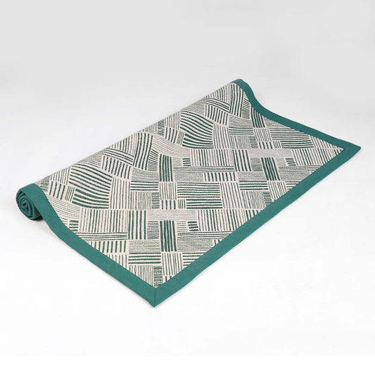 Modern Retro Aqua Green Cotton Rug | Stripe Print | Mid-Century Modern
