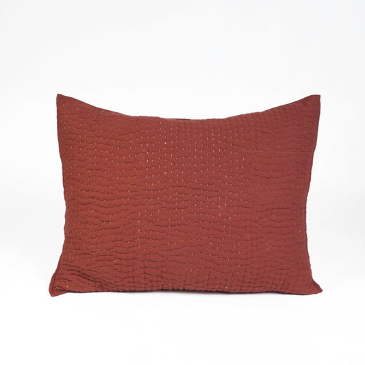 Terracotta Kantha Hand-Quilted Pillow Cases - 4 Layer Muslin Gauze