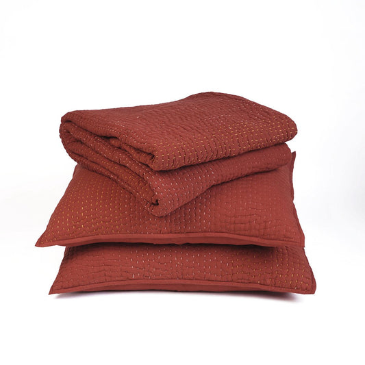 Terracotta Kantha Hand‑Quilted 4‑Layer Cotton Muslin Bed Set – Twin, Queen & King Sizes