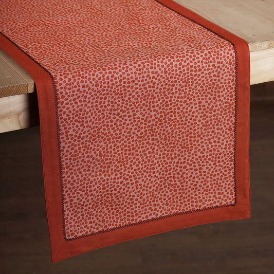 Terracotta Cotton Table Runner with Dot Print & Embroidery – Modern Retro