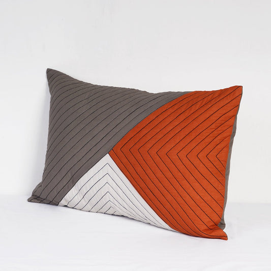 Modern Retro Terracotta Colour Block Patchwork Quilted Cushion Cover | Cotton | 2 Sizes