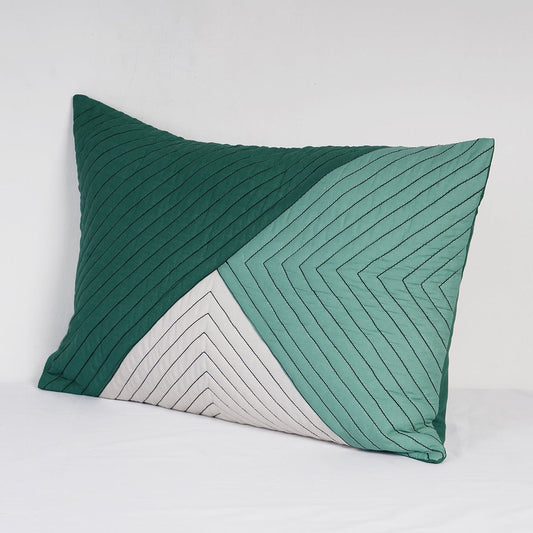 Aqua Green Patchwork Quilted Pillow Cover – Modern Retro Colour Block