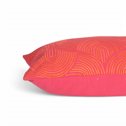 Garnet Red Long Lumbar Cotton Pillow Cover with Retro Embroidery