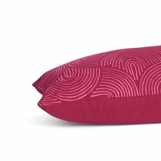 KASHIDAKAARI – Raspberry Pink Ogee Embroidered Lumbar Pillow Cover | Cotton | 12×30 inches