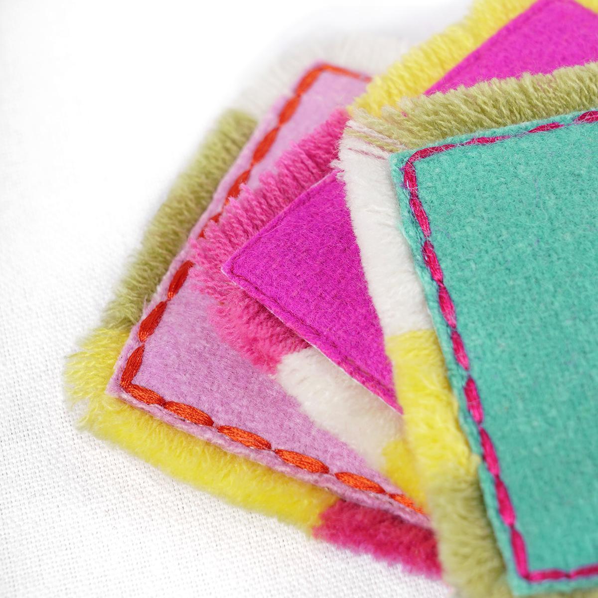 Boho Felt Fringe Coaster Set of 6 with Wooden Box