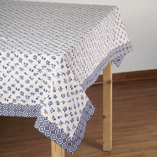 Indigo Dark Blue Dominoterie Small Floral Print Cotton Table Cover