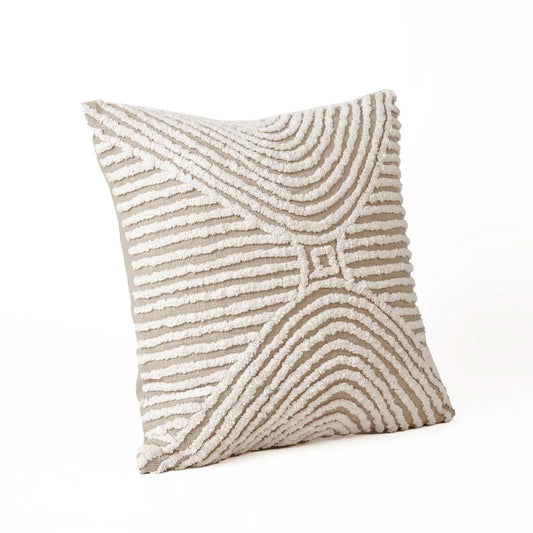 Zulu Off White & Beige Tufted Throw Pillow Cover | 18×18 Inches | Slub Cotton