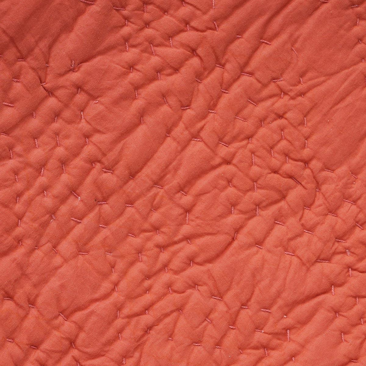 Rust Hand Quilted Cotton Throw Blanket with Chevron Zigzag Pattern