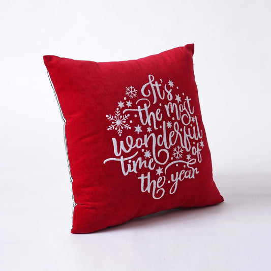 Red Velvet Embroidered Christmas Pillow Cover – 4 Size Options