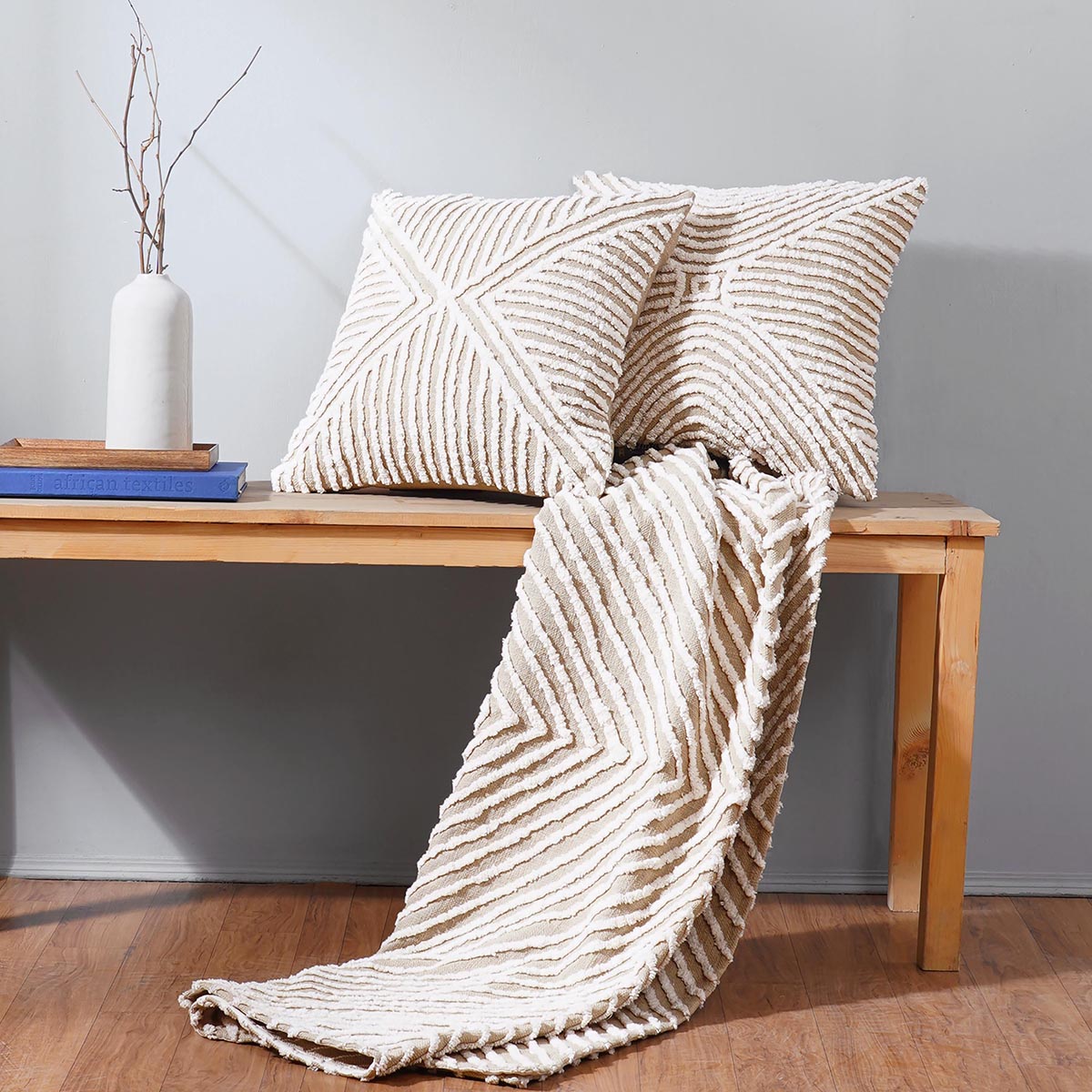 Zulu Inspired Tufted Off‑White & Beige Pillow Cover 18x18