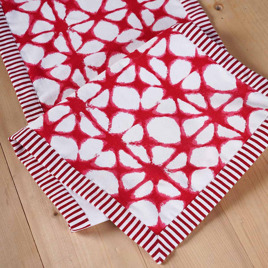 Red Tie Dye Prism Table Runner with Red Stripe Border