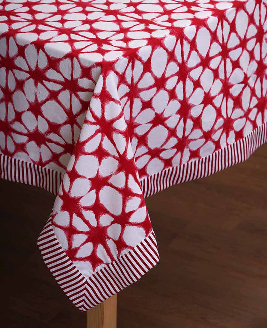 Red & White Tie Dye Cotton Table Cloth – Vibrant Christmas Décor for Dining