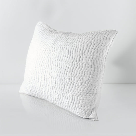 White Kantha Quilted Pillow Covers Stripe Cotton Set