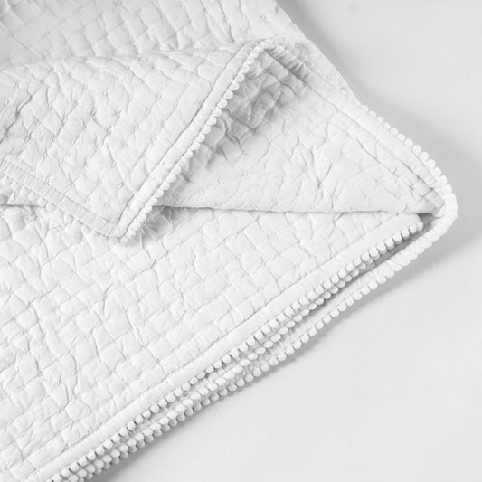 White Kantha Stripe Cotton Quilt with Coordinated Pillow Covers